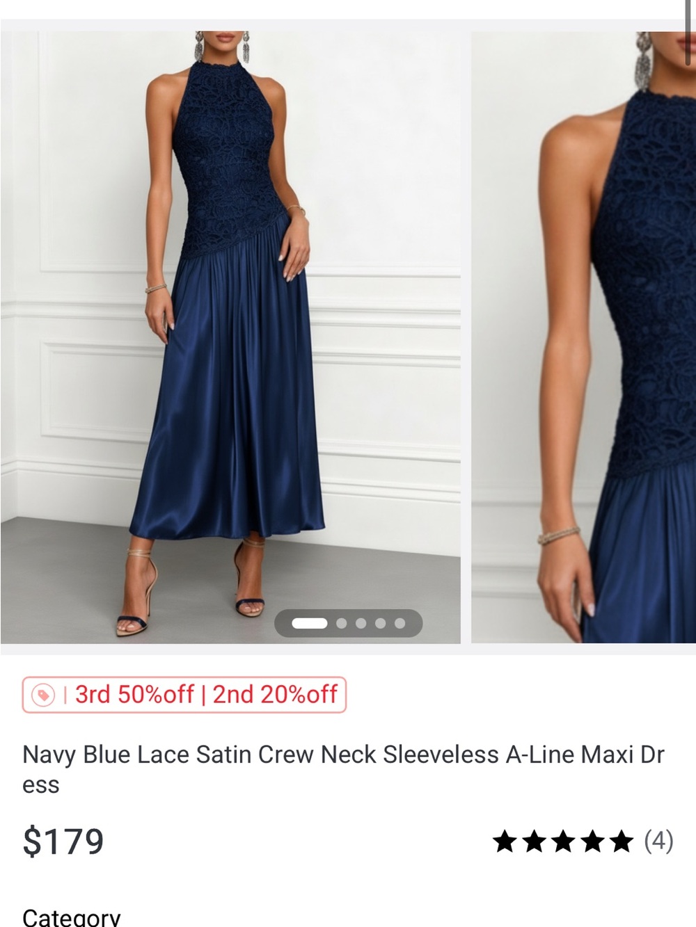 Navy Halter Lace & Satin A-Line Midi Dress
